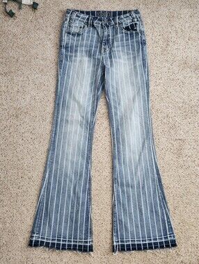 Rock & Roll Cowgirl Light Blue Pinstripe Flare Jeans